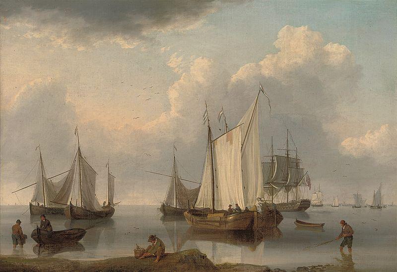William Anderson A British warship, Dutch barges and other coastal craft on the Ijselmeer in a calm oil painting image